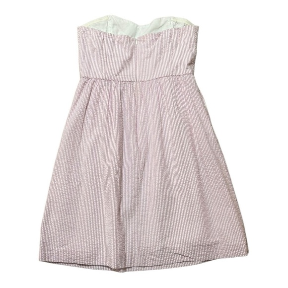 J. CREW Pink White Striped Seersucker Strapless Mini Dress 100% Cotton‎ Size 8 - Picture 2 of 7